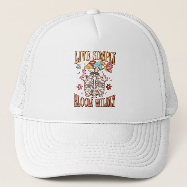 Gorra De Camionero Vive simplemente, Bloom Willy - Skeleton & Mushroo (Anverso)
