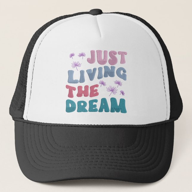 Gorra De Camionero Viviendo el sueño Inspirador Cita Pastel (Anverso)