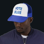Gorra De Camionero Votar azul negrita acuarela texto político<br><div class="desc">Animar a la gente a votar por los demócratas liberales en las elecciones con un gorra con las palabras "VOTA AZUL" en una audaz fuente azul acuarela sobre un fondo blanco para un diseño moderno de tipografía. Puede elegir gorras con otros colores de recorte en la barra lateral. Para ver...</div>