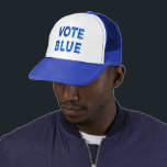 Gorra De Camionero Votar azul negrita acuarela texto político<br><div class="desc">Animar a la gente a votar por los demócratas liberales en las elecciones con un gorra con las palabras "VOTA AZUL" en una audaz fuente azul acuarela sobre un fondo blanco para un diseño moderno de tipografía. Puede elegir gorras con otros colores de recorte en la barra lateral. Para ver...</div>
