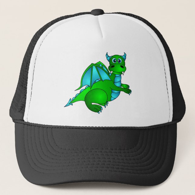 Gorra De Camionero Vuelo crepuscular - dragón verde y azul lindo (Anverso)