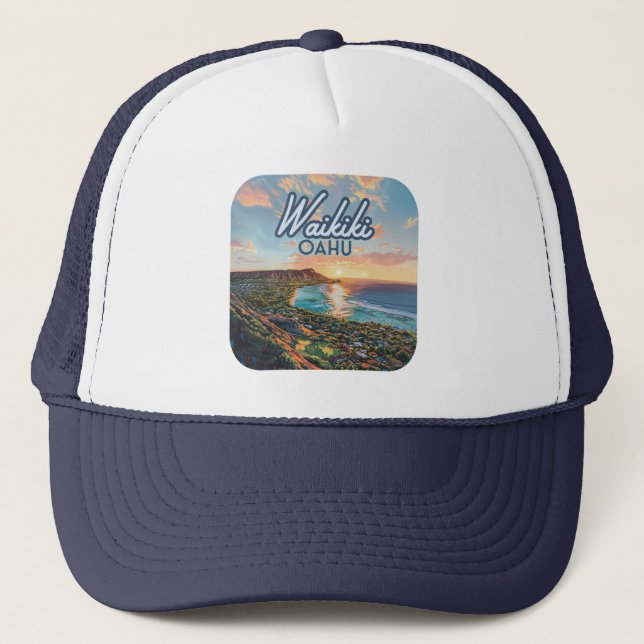 Gorra De Camionero Waikiki Beach Honolulu Oahu Hawaii Retro (Anverso)