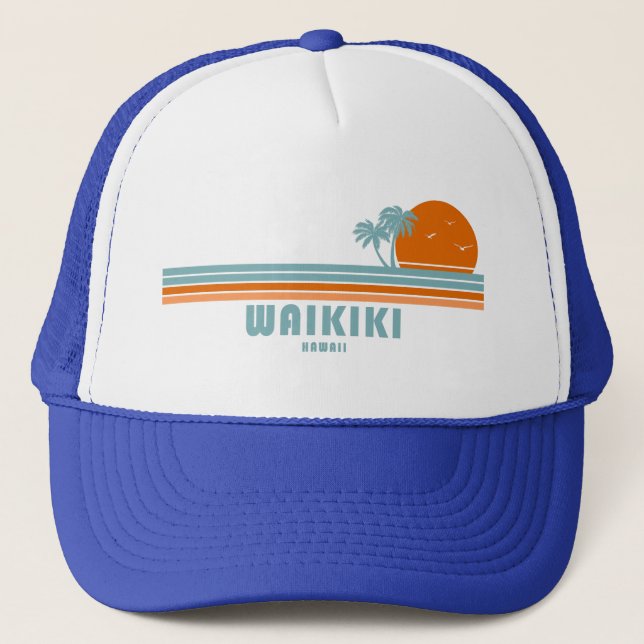 Gorra De Camionero Waikiki Hawaii Sun Palm Trees (Anverso)