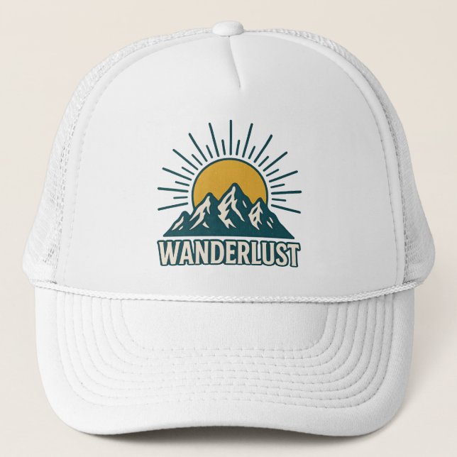 Gorra De Camionero Wanderlust Retro Teal Mountain Sunrise | Hiking (Anverso)