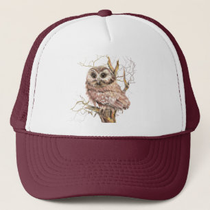 Gorra De Camionero Watercolor Cute Pequeña Lechuza Pájaro Vida Silves