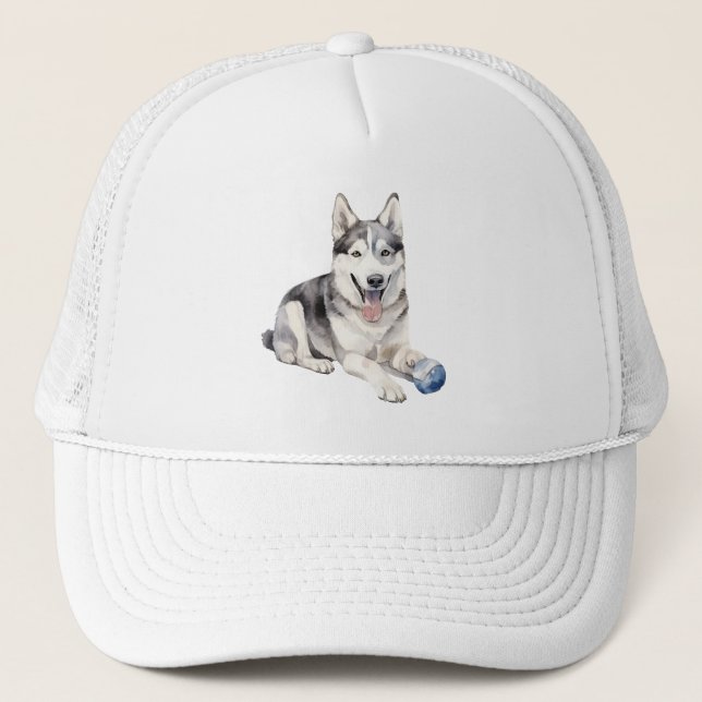 Gorra De Camionero Watercolor Husky Dog (Anverso)