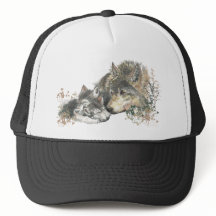 Watercolor Madre Lobo y Cubs Arte Animal