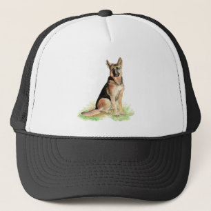 Gorra De Camionero Watercolor Pastor Alemán Mascota de Perro Animal A