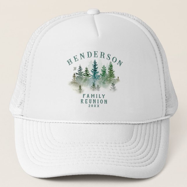 Gorra De Camionero Watercolor PineTrees Family Reunion Button (Anverso)