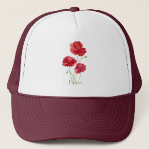 Gorra De Camionero Watercolor Red Poppies Garden Poppy Flower Art