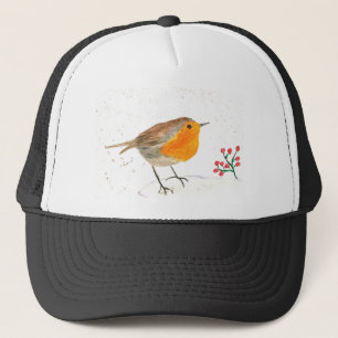 Gorra De Camionero Watercolor Robin Navidades Winter fauna silvestre
