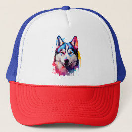 Gorra De Camionero Watercolor Siberian Husky arte colorido