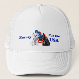 Gorra De Camionero Westie y Scottie ¡Hurra por EE. UU.