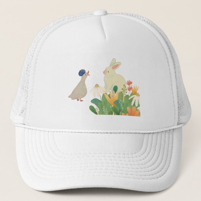 Gorra De Camionero Whimsical Bunny & Bird in Bloom - Cuidada Primaver (Anverso)