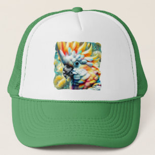Gorra De Camionero Whimsical Cockatoo Ave Amarillo Poppies Floral