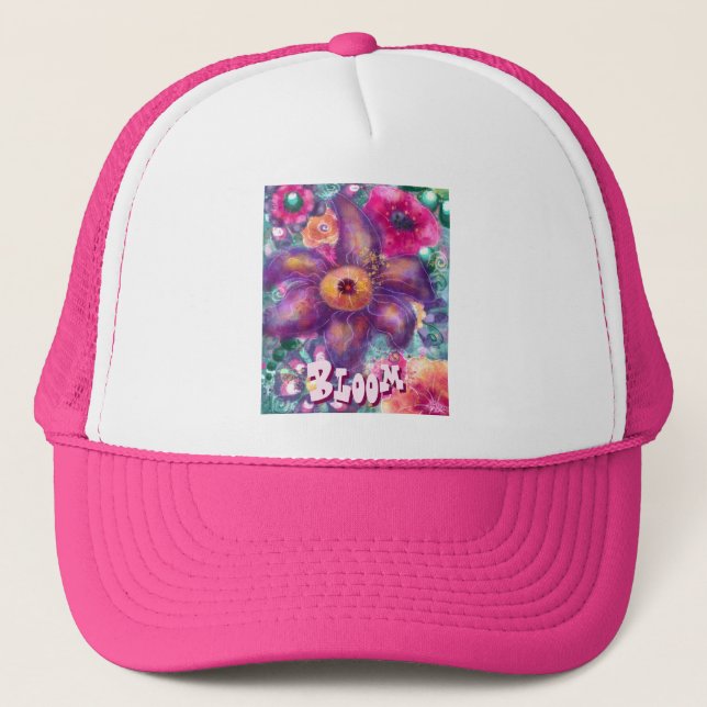 Gorra De Camionero Whimsical Floral Abstract Art Teal Personalized  (Anverso)