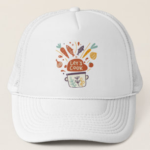 Gorra De Camionero Whimsical Kitchen Scene with "Let's Cook" Text -