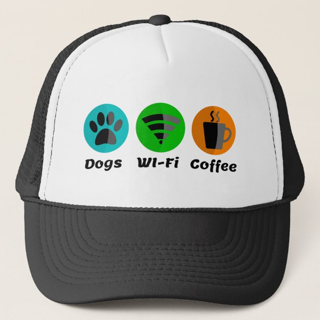 Gorra De Camionero Wi-Fi En Perros Y Café (Anverso)