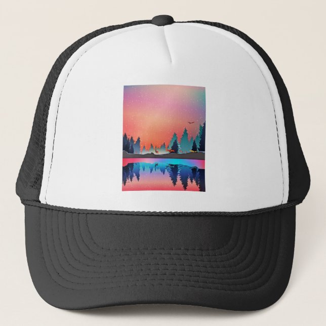 Gorra De Camionero Winter Lake Animals Forest Water Snow Fox (Anverso)