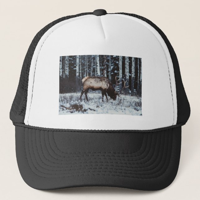 Gorra De Camionero Winter Majesty: Elk in Snow Trucker Cap (Anverso)