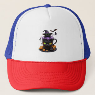Gorra De Camionero Witch Cat Halloween Latte – Café Creepy Cute