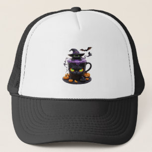 Gorra De Camionero Witch Cat Halloween Latte Café Creepy Cute con