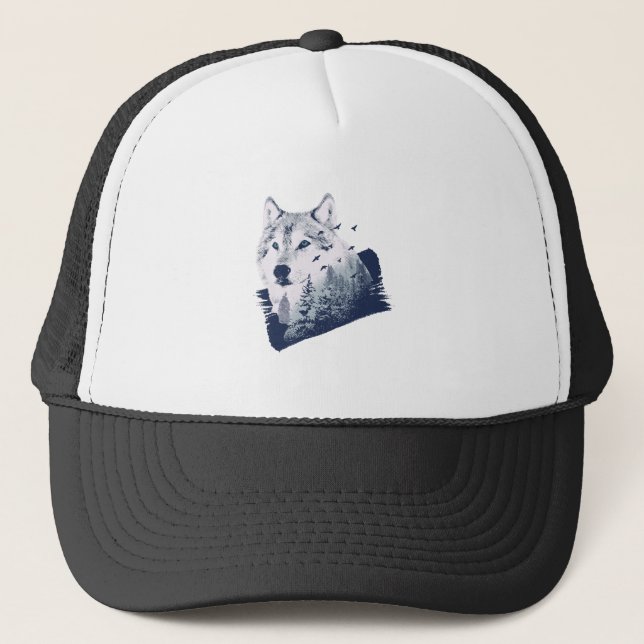 Gorra De Camionero Wolf Blue Forest Grunge (Anverso)