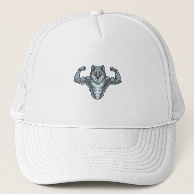 Gorra De Camionero Wolf como Bodybuilder con grandes músculos (Anverso)