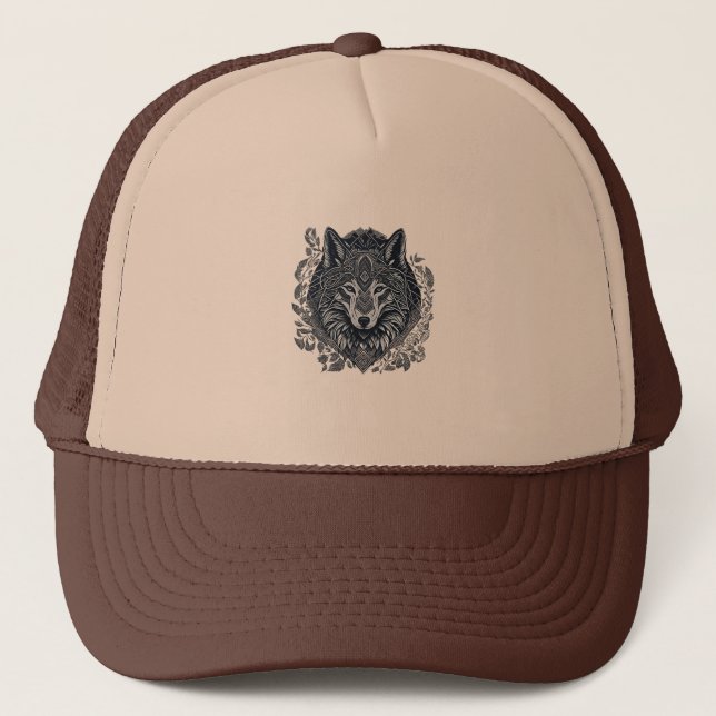 Gorra De Camionero Wolf Cubism Tribal Art (Anverso)