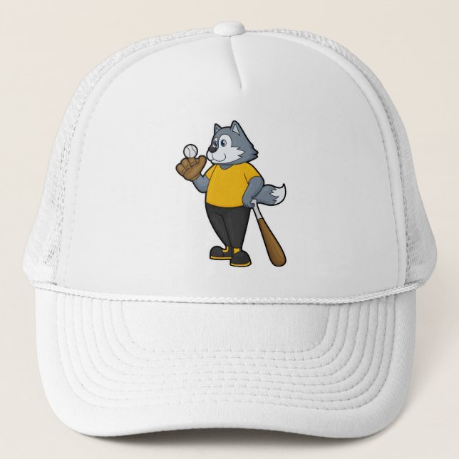 Gorra De Camionero Wolf en el béisbol con bate de béisbol (Anverso)