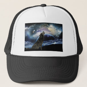 Gorra De Camionero Wolf gritando en la luna