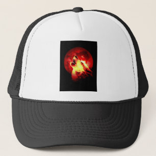 Gorra De Camionero Wolf Howling en Red Night