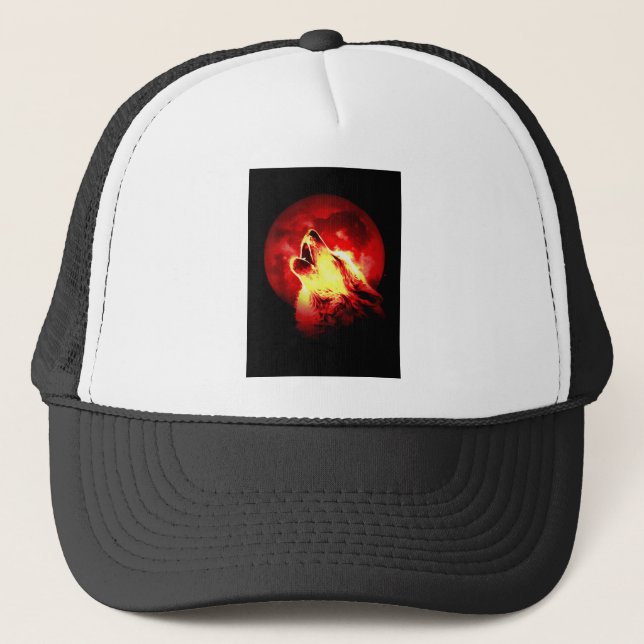 Gorra De Camionero Wolf Howling en Red Night (Anverso)