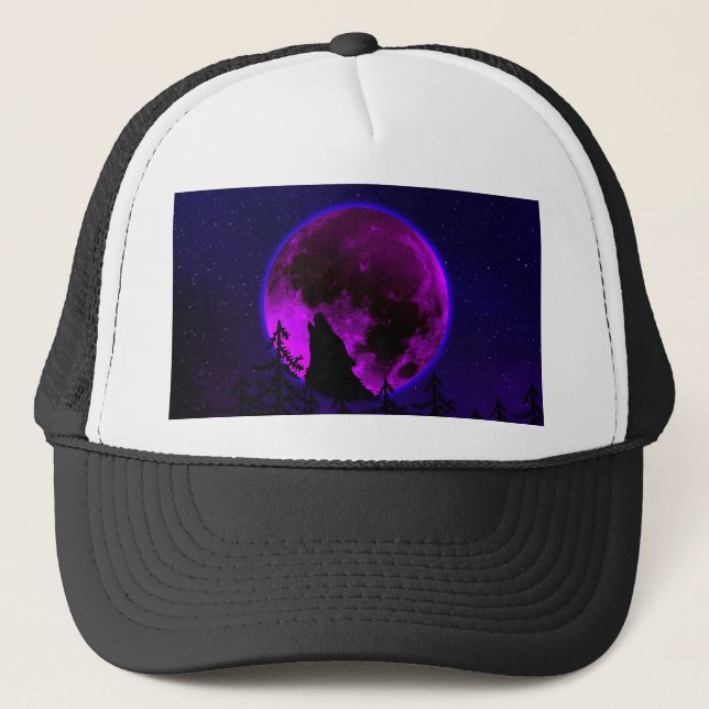GORRA DE CAMIONERO WOLF HOWLING MOON MAGENTA (Anverso)