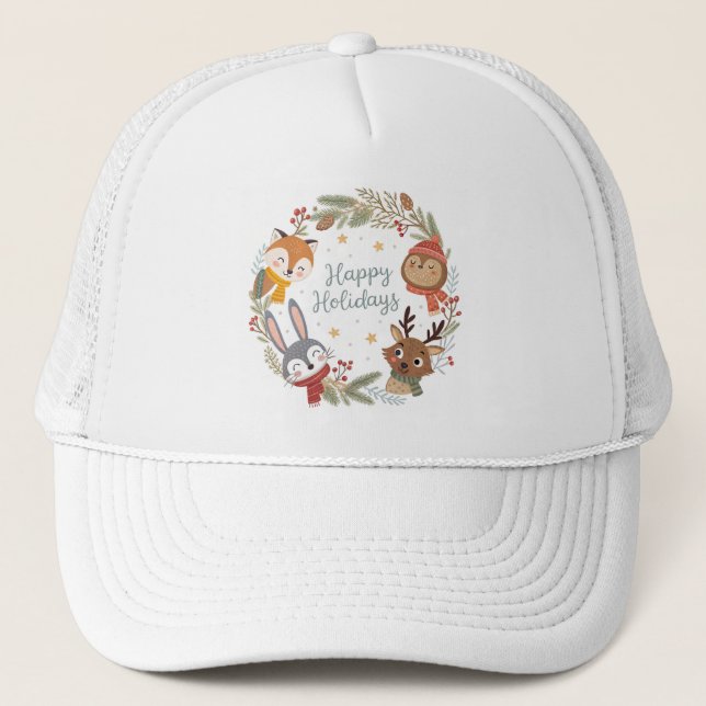 Gorra De Camionero Woodland Friends Happy Holidays Circle  (Anverso)