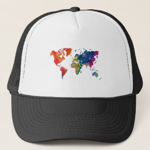 Gorra De Camionero World map in watercolor