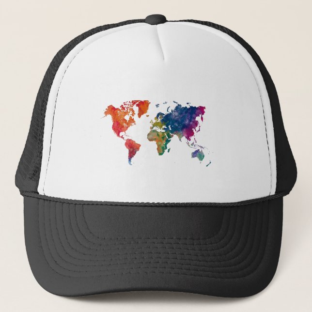 Gorra De Camionero World map in watercolor (Anverso)