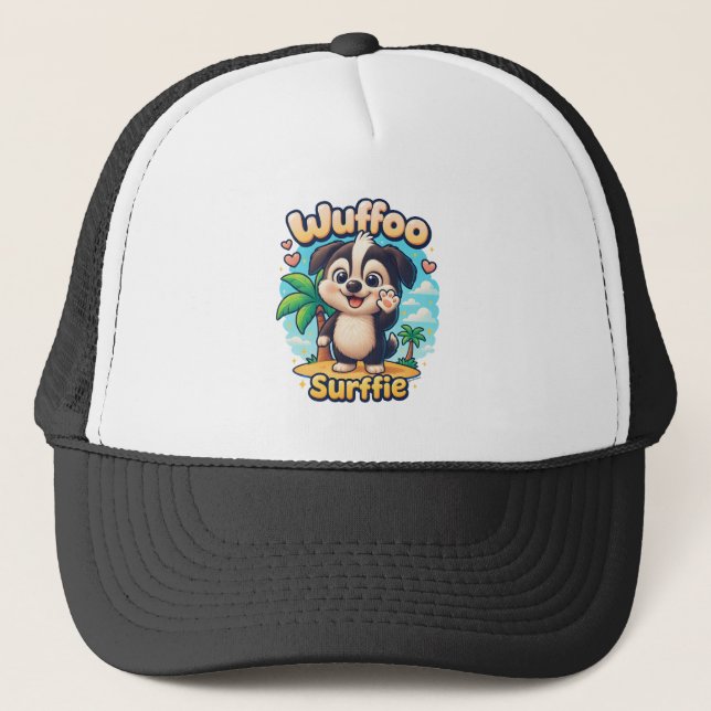 Gorra De Camionero Wuffoo Surffie Cute Kawaii Puppy Tropical Island (Anverso)