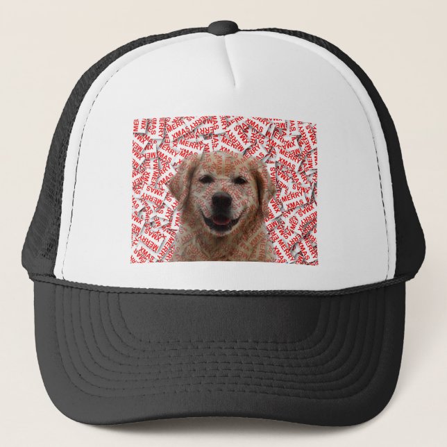Gorra De Camionero Xmas Sonriendo Perro recuperador de oro (Anverso)