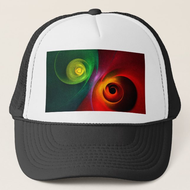 Gorra De Camionero Yin Verde Rojo Yang Patrón de arte abstracto moder (Anverso)