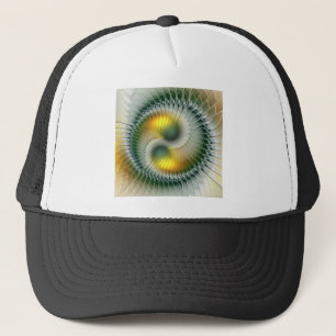 Gorra De Camionero Yin Yang Green Yellow Resumen Fractal colorido