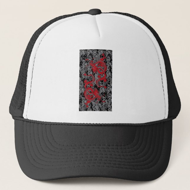Gorra De Camionero Ying Yang Dragon en rojo - Año Nuevo chino (Anverso)