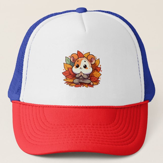 Gorra De Camionero Yoga de hámster otoñal kawaii (Anverso)
