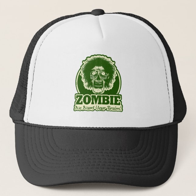 Gorra De Camionero ZOMBIE Queremos sus cerebros Ver.3 Verde y Blanco (Anverso)