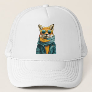 Gorra De Camionero Zorro Elegante que Lleva Gafas de Sol y una Bufand