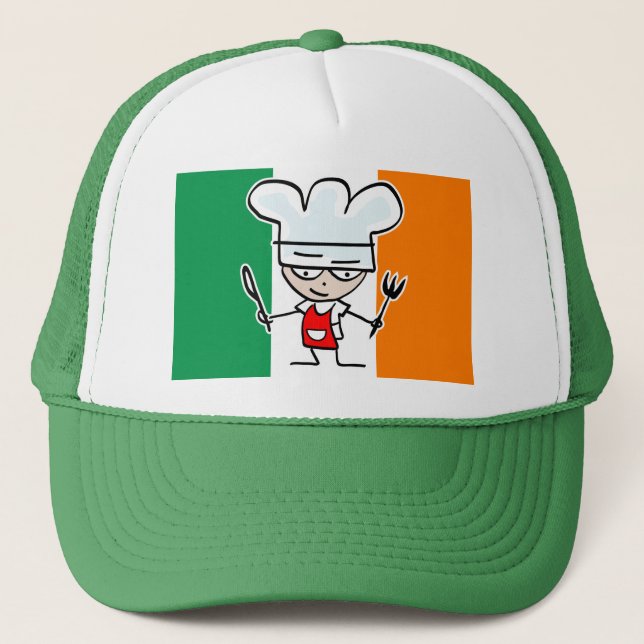Gorra de chef con bandera irlandesa y personalizad (Anverso)