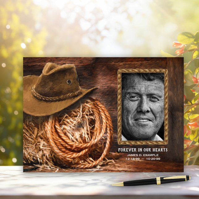 Gorra de Cowboy Foto: libro de invitados para el f (Rustic cowboy memorial service and funeral guest book.)