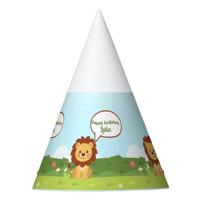 Gorra de cumpleaños personalizada de León para niñ (Anverso)