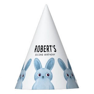 Gorra de fiesta de cumpleaños con conejitos azules