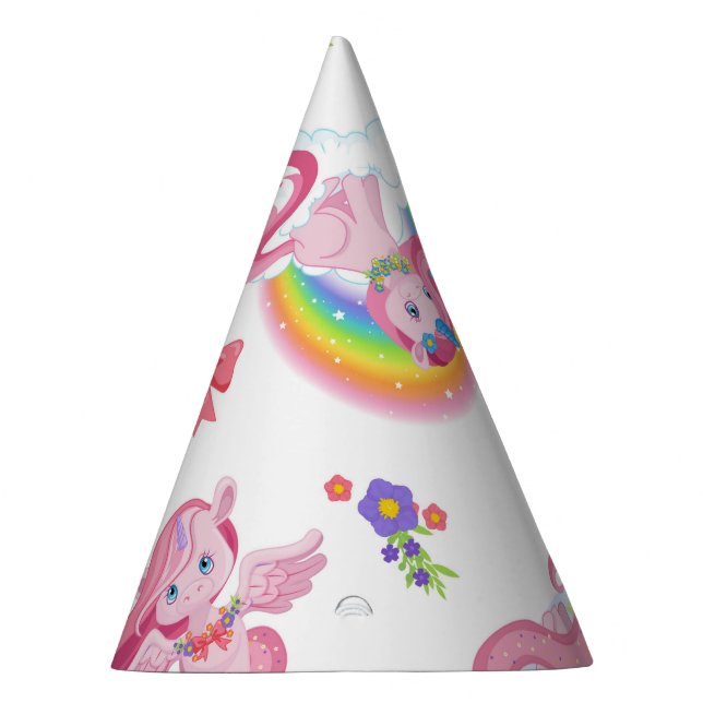 Gorra de fiesta de papel de arcoíris de unicornio  (Derecha)